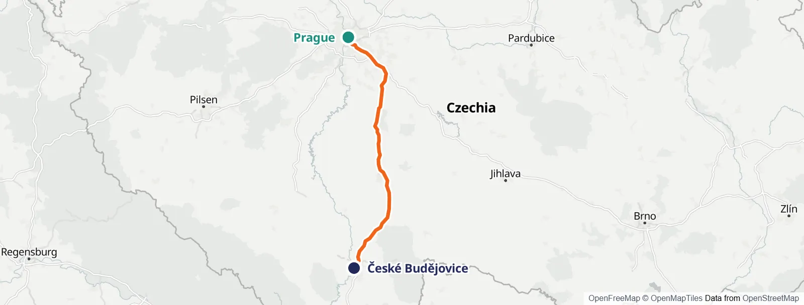 路线地图: Prague – České Budějovice