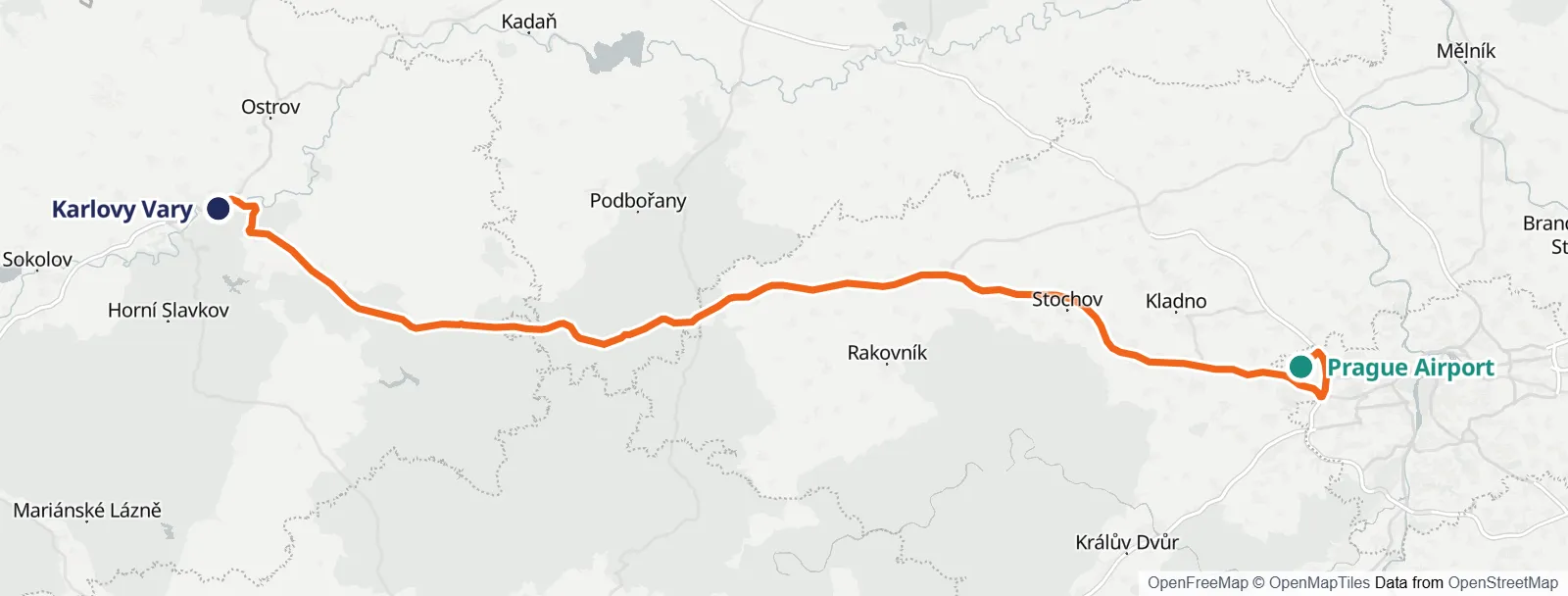 路线地图: Prague Airport – Karlovy Vary