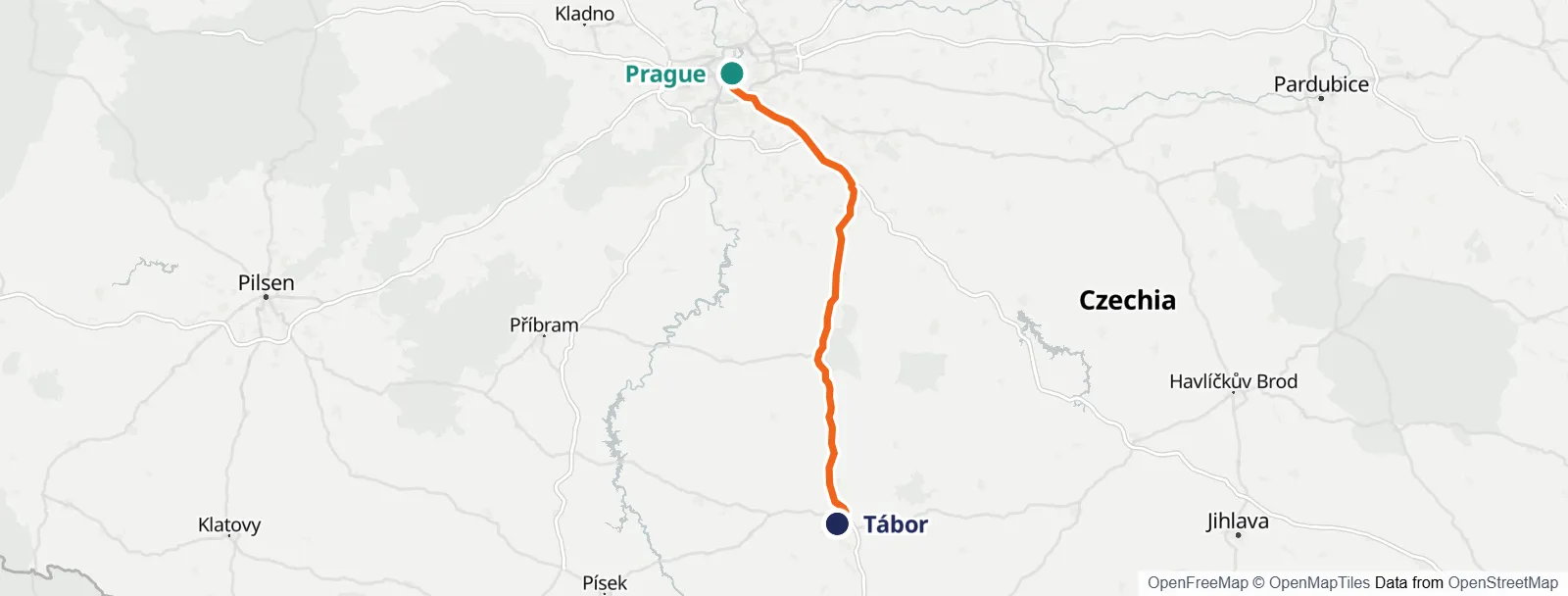 路线地图: Prague – Tábor